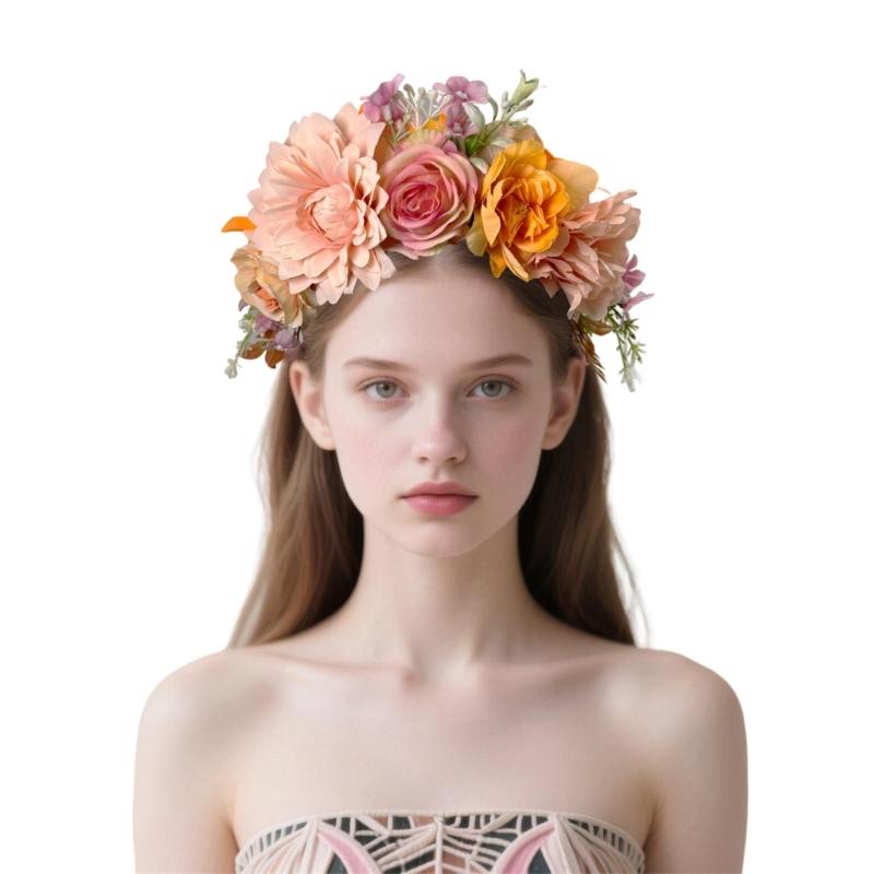 Faixa de Cabelo Floral de Tecido Para Meninas e Mulheres Ornamento de Cabelo Elegante com Flores de Tecido Realistas Perfeito Para Uso Diário, Eventos, Sessões de Fotos