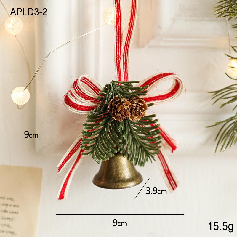 Wrought iron metal bell bow red fruit pine branch pine cone pendant door hanging Christmas decorations Christmas tree pendant