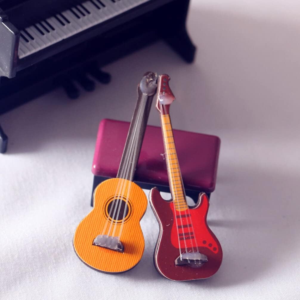 Abaodam 6 PCS Wooden Miniature Guitar Mini Musical Instrument for Dollhouse Furniture Model Home Decoration 2.59inch