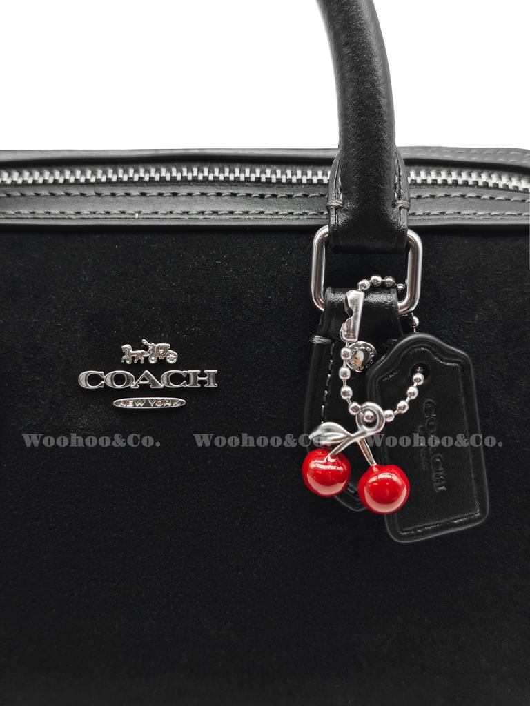 Coach Mini Torba Satchel Rowan, Czarna Skóra Zamszowa z Wiszącym Wiśnią, Damska Torba Crossbody, Codzienna Casualowa na Podróże Zakupy CDC93-SVBK