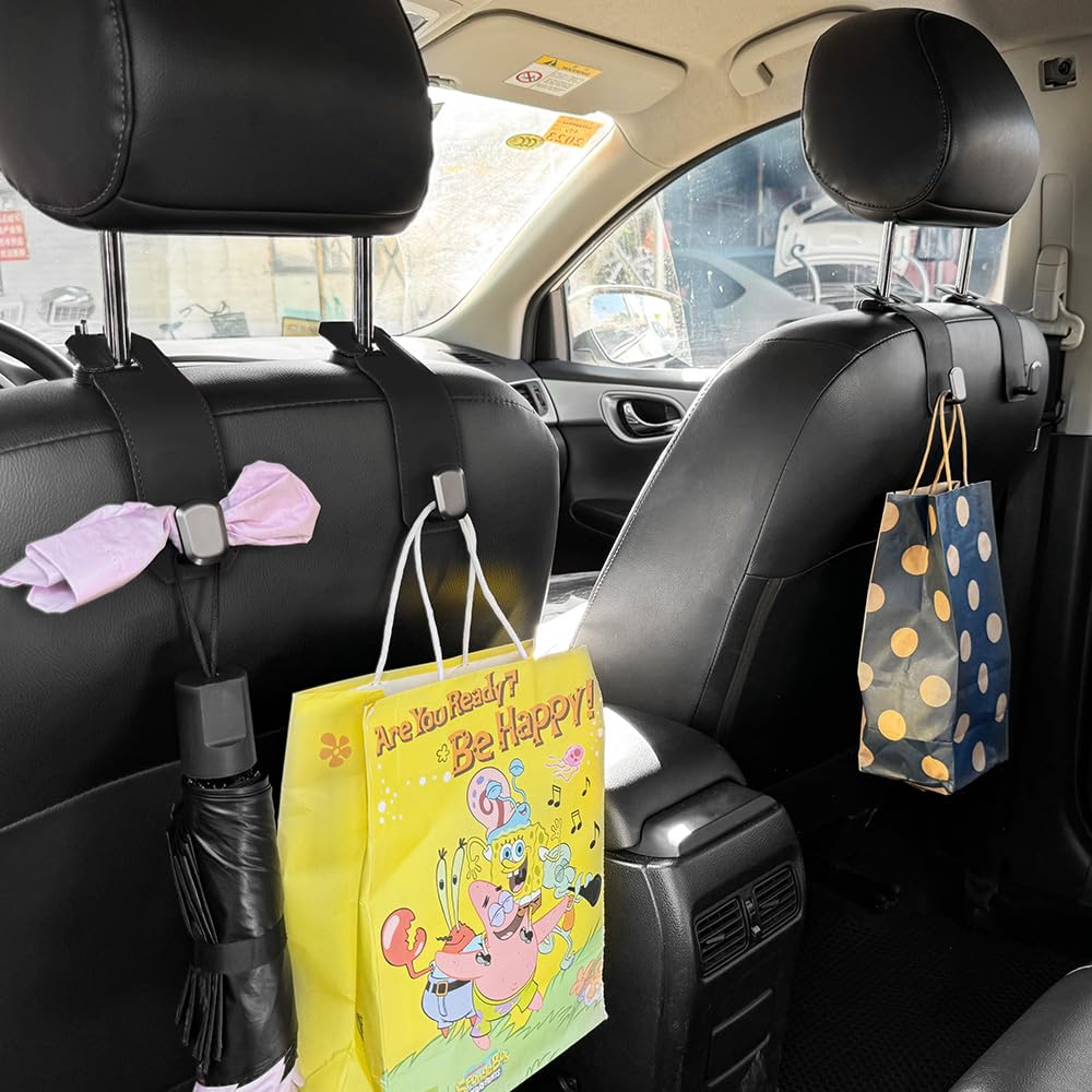 Koongloong Headrest Hook, Car Hook, Luggage, Cargo Hook, Car Storage, Accessories, Car Accessories (2, Black)