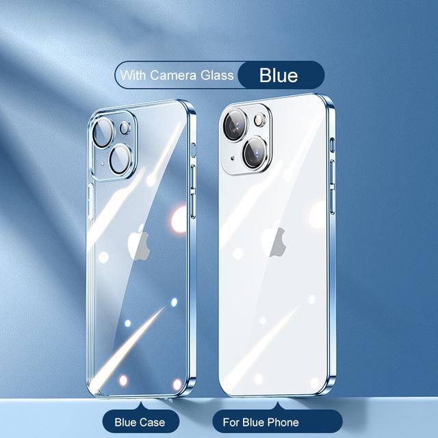 Luxyry Ultradünne, durchsichtige, quadratische Rahmenhülle für iPhone 14, 13, 12 Mini, 11 Pro Max, X, Xs, Xr, Se, 7, 8 Plus, weiche Abdeckung mit Glas