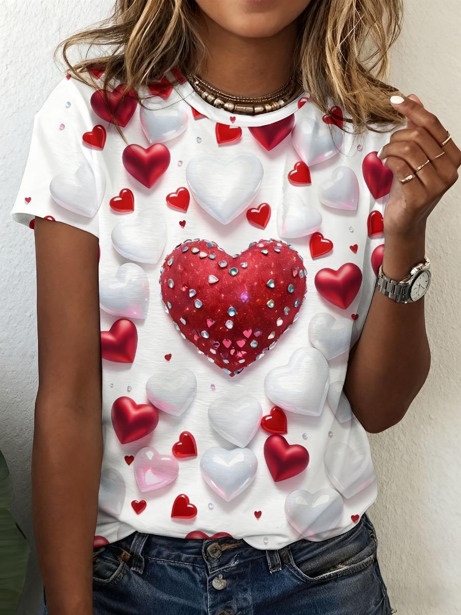 

Summer Fashion Leopard Heart 3D Print T-Shirts Women s Round Neck Short Sleeve T Shirt Tees Harajuku Y2K Tops Female Clothing S