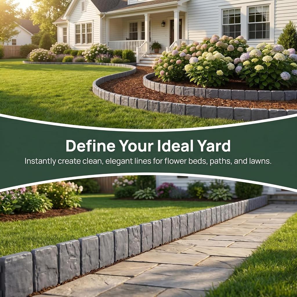 Imitation Stone Garden Fence,No Dig Landscape Edging,Faux Stone Garden Edging Border,Interlocking Landscape Border Panels