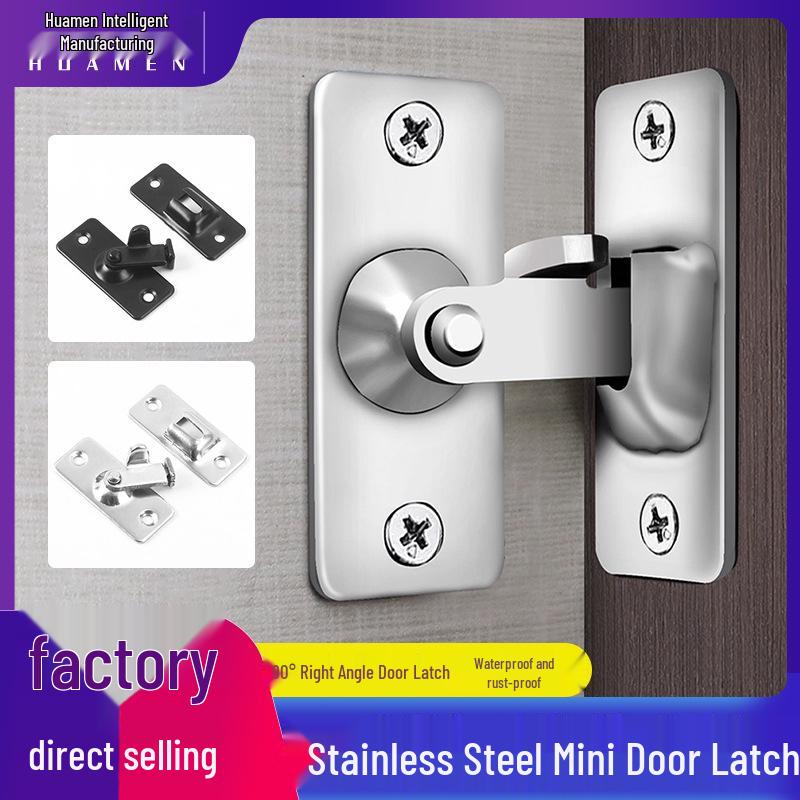 Black Stainless Steel 90° Latch for Small Doors: Anti-theft Right Angle Sliding Door Hasp Lock.