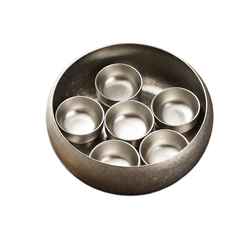 Titanium Tea Set Outdoor Camping Portable Double-Layer Insulated Teacups 6-Person Chinese Gongfu Kit