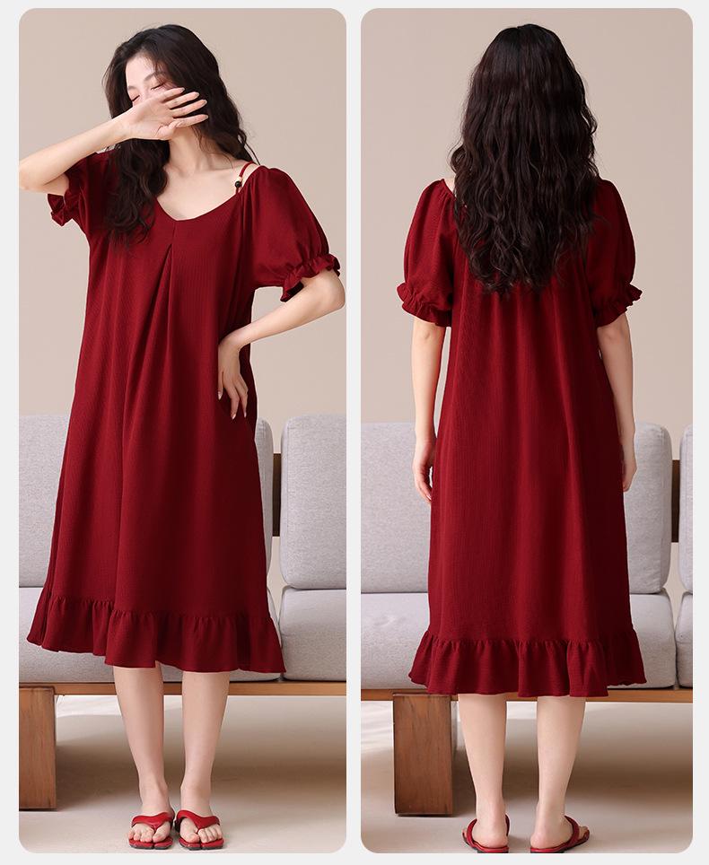 Damen Rot Antibakterielles Baumwoll-Nachthemd Pyjama-Set—Kurzarm, Shorts, Hochzeits- & Tierkreiszeichen-Motive