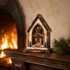 Retro Style Holiday Table Accents Christmas Wooden Tabletop Decor with Warm LED Lights, 2D Printed Snow Village Scene Charming Winter Keepsakes