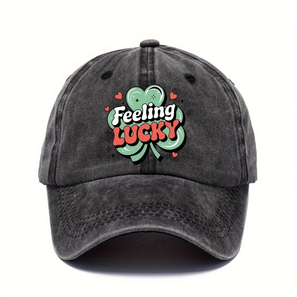 Feeling Lucky St Patrick Day Shamrock Baseball Cap Distressed Unisex Casual Adjustable Hat