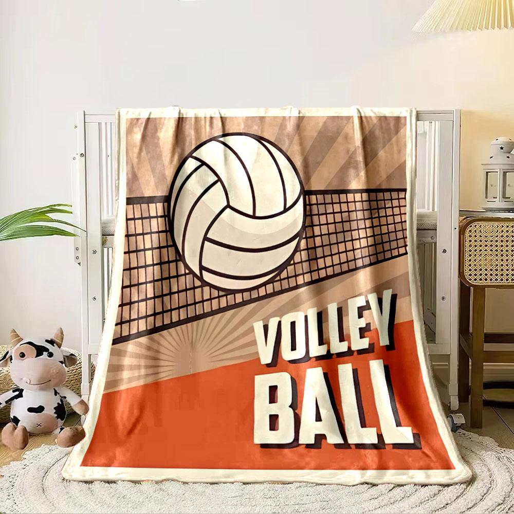 A Volleyball with a Net, Sunburst Pattern, and Bold "VOLLEY BALL" Text. for All Seasons Blanket Lunch Break Throw Gift