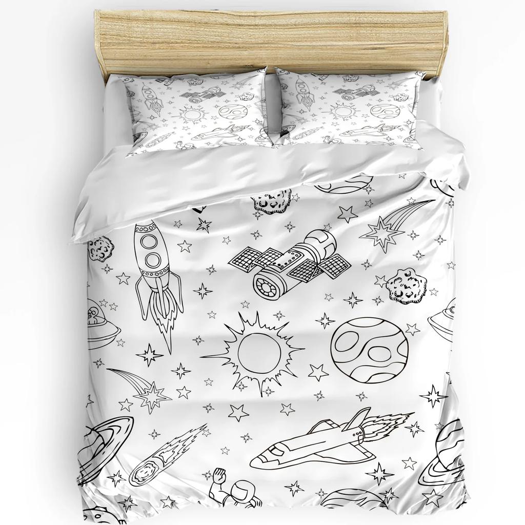 Comforter Cloud Universe Moon Space Bedding Set 3Pcs Boys Girls Kids Adult Double Bed Set Home Textile