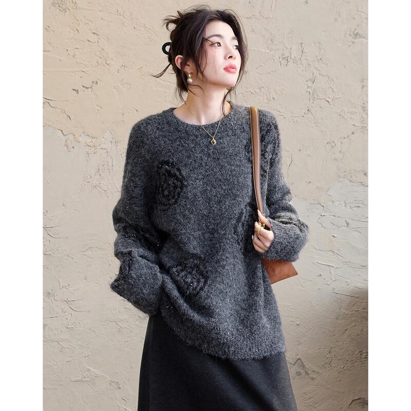 Demana Sequin Rose Knit Sweater with Lamb Wool