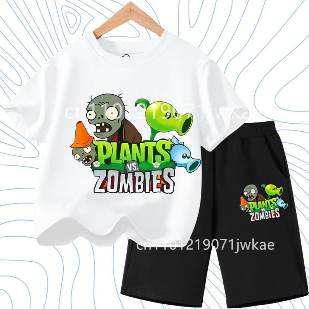 Children s Plants Vs. Zombies Short-Sleeved T-Shirt Set Summer Fashion Comfortable Top+pants for Boys and Girls 110