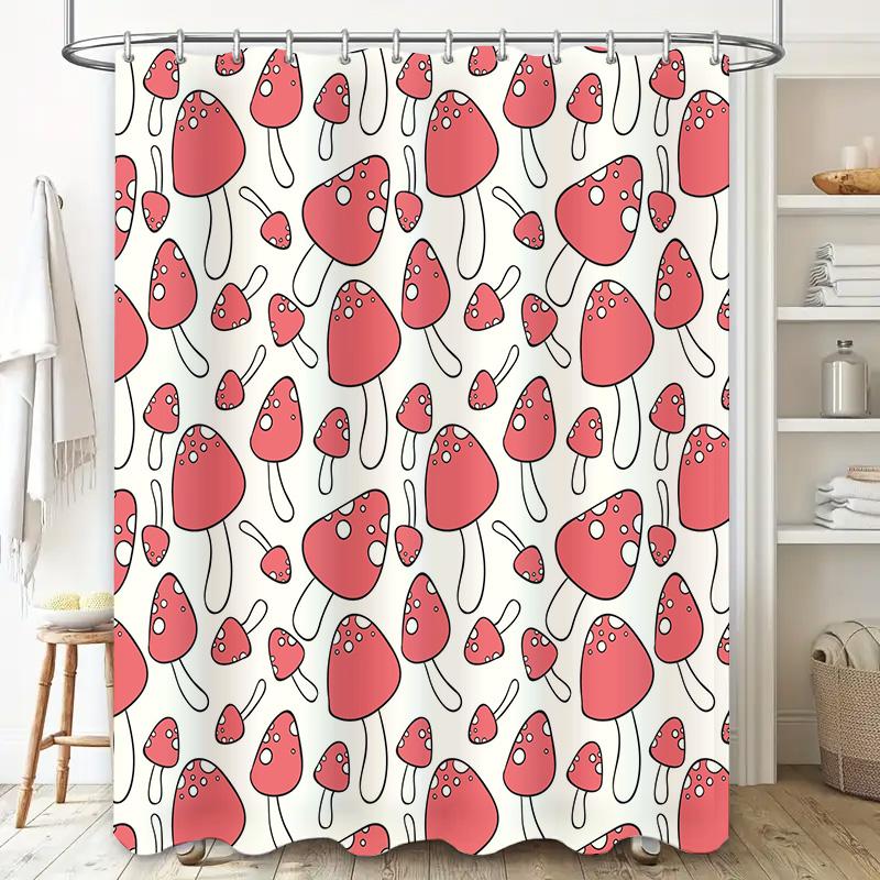 Red Mushroom Pattern Shower Curtain Cute Unique Decor for Your Bathroom