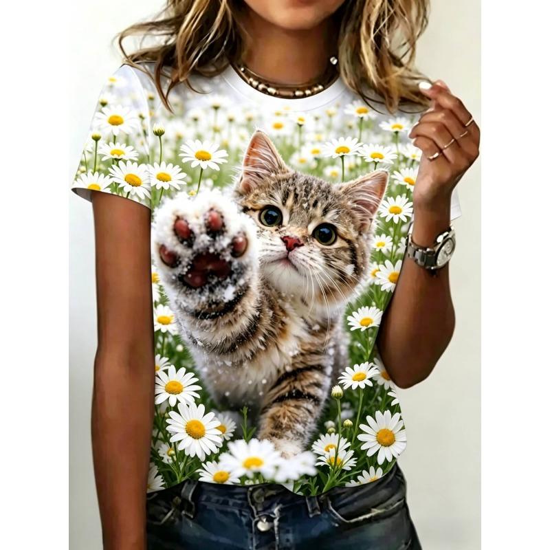 Women's summer casual O-neck short-sleeved T-shirt, with fashionable 3D print, suitable for outings or at home
