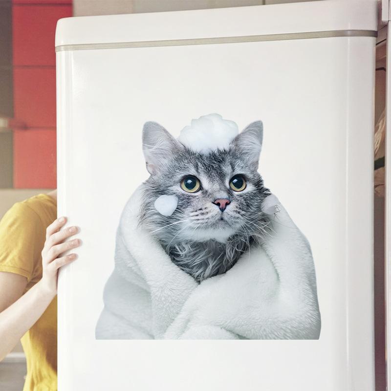 Cute Cartoon Cat Bathroom Toilet Lid Decorative Wall Sticker for Home Decor