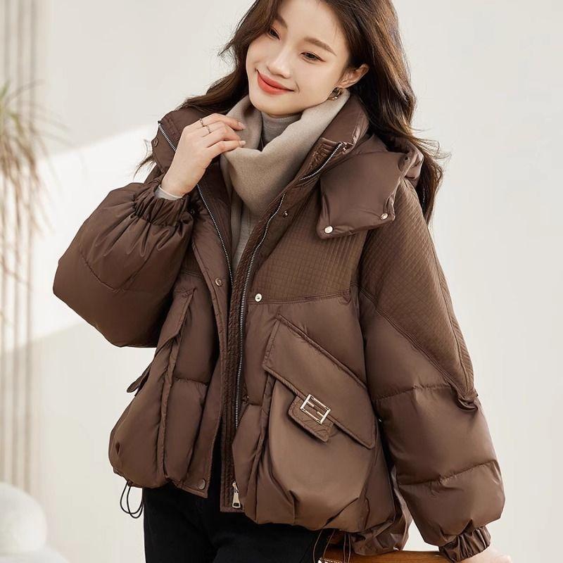 Women Winter Short Hooded Cotton Coat Thick Warm Loose Fit Puffer Jacket for Petite Casual Outerwear