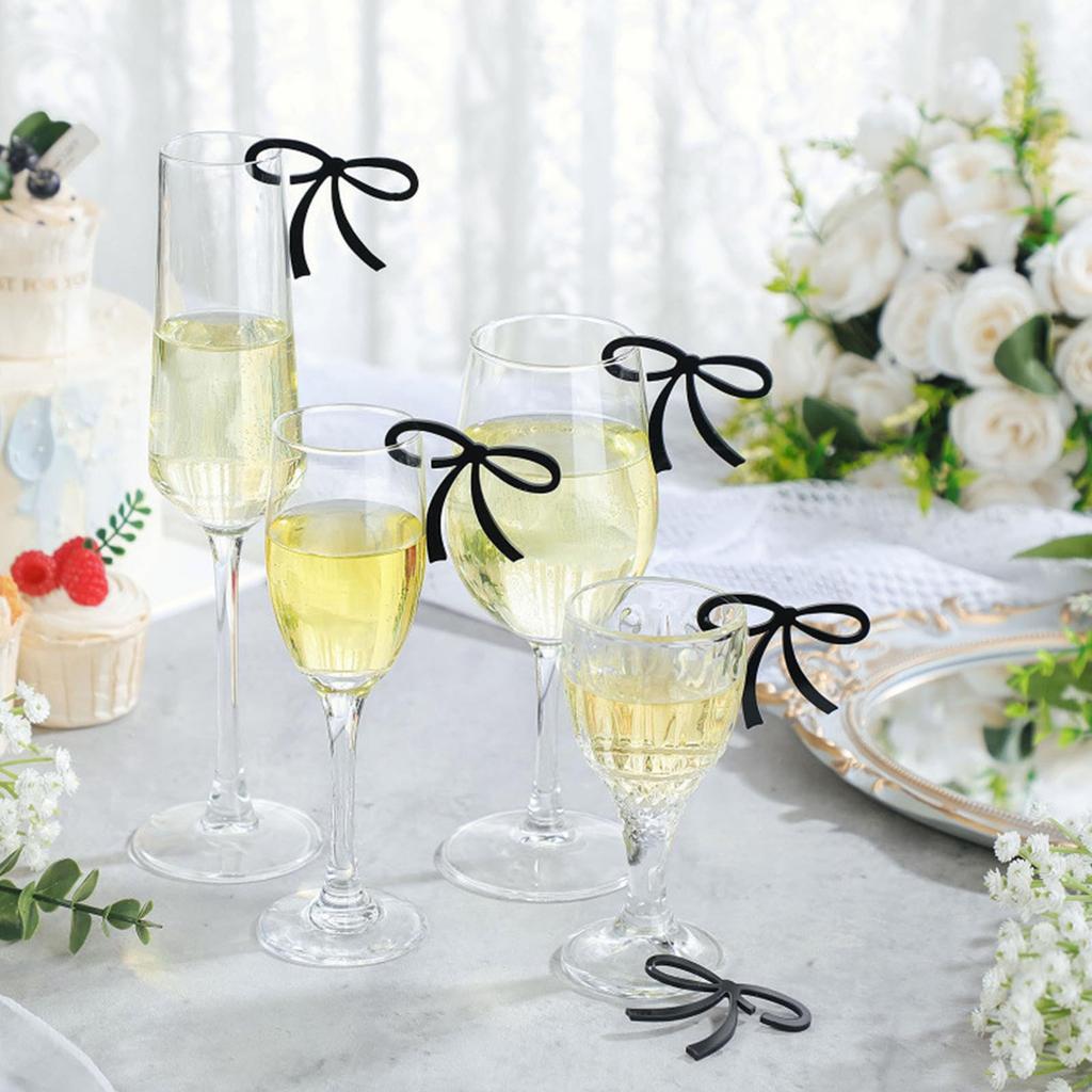 50 szt. Stylowe zawieszki do napojów z kokardką Akrylowe zawieszki do kieliszków w kształcie muszki na wieczór panieński, urodziny, wesele, dekoracje na przyjęcie