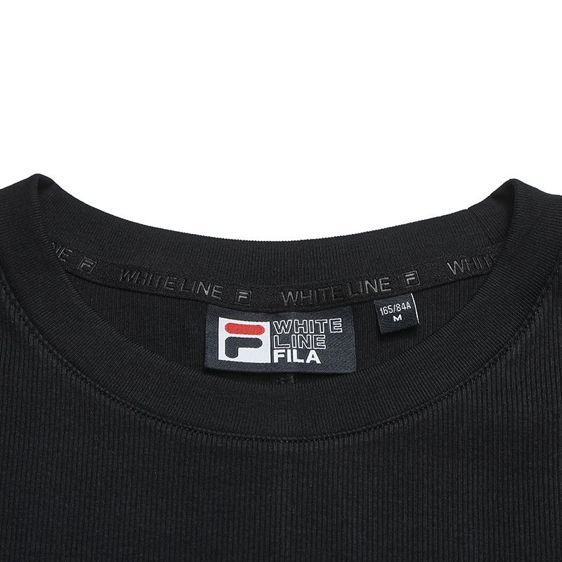 FILA Original Simple Classic Retro Casual Versatile Comfortable Split Hem Solid Color Knitted Short Sleeve Dress Women dresses Black F51W629312FBK