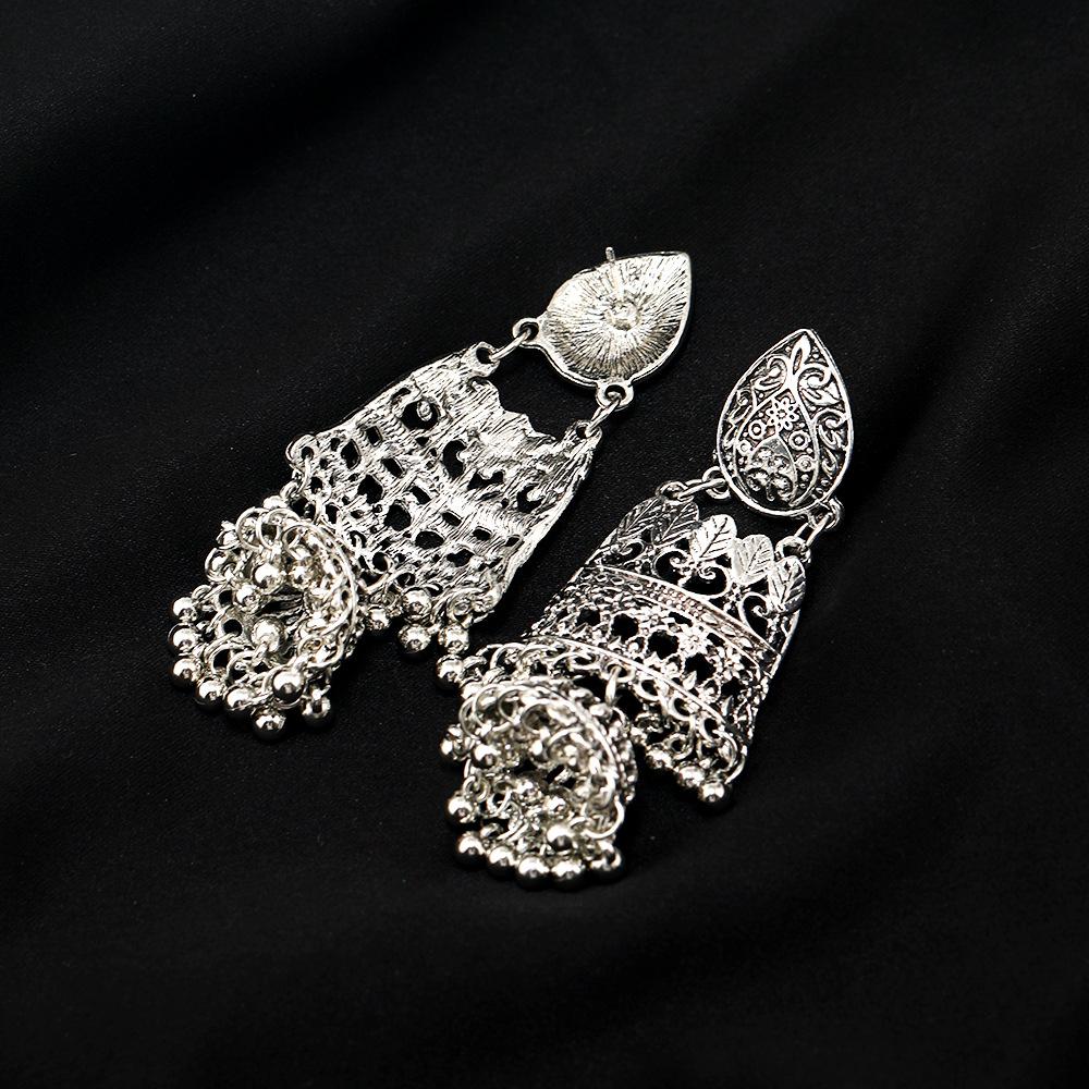 Retro Fringed Stud Earrings, Long Hollow Earrings, Ethnic Style Versatile Bell Earrings