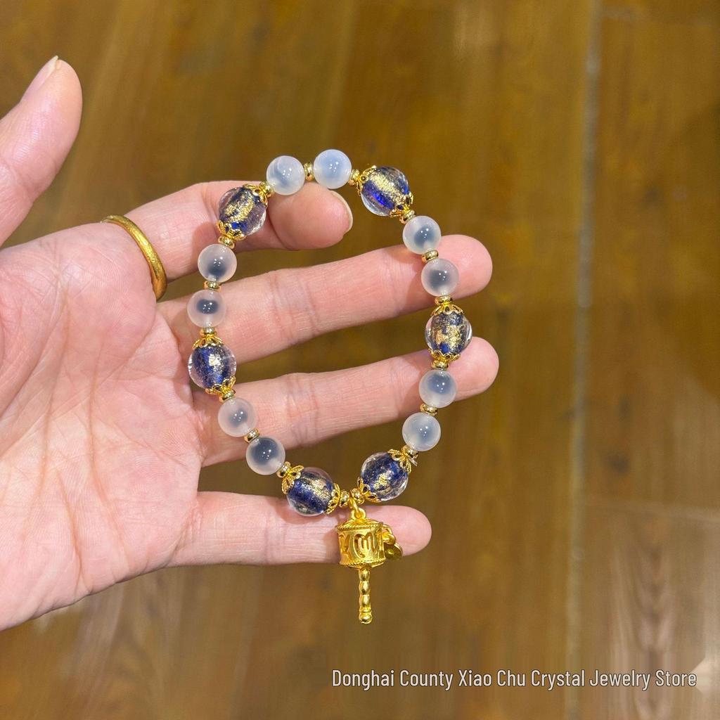 White Sugar Heart Agate Bracelet with Incense Ash Glaze - Fashion Niche Chain, Temple Scenic Area Night Market Bestseller