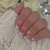 24pcs Long Almond False Nails French White Edge Aurora Butterfly Strawberry Press on Nails Starry Golden Ripple Detachable