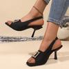 New open-toed large size fine heel high heel large size square head empty word with sandals women
