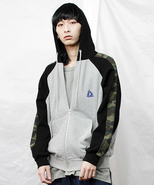 Demarc Camo Color Block Hooded Zip-Up Jumper Grey
