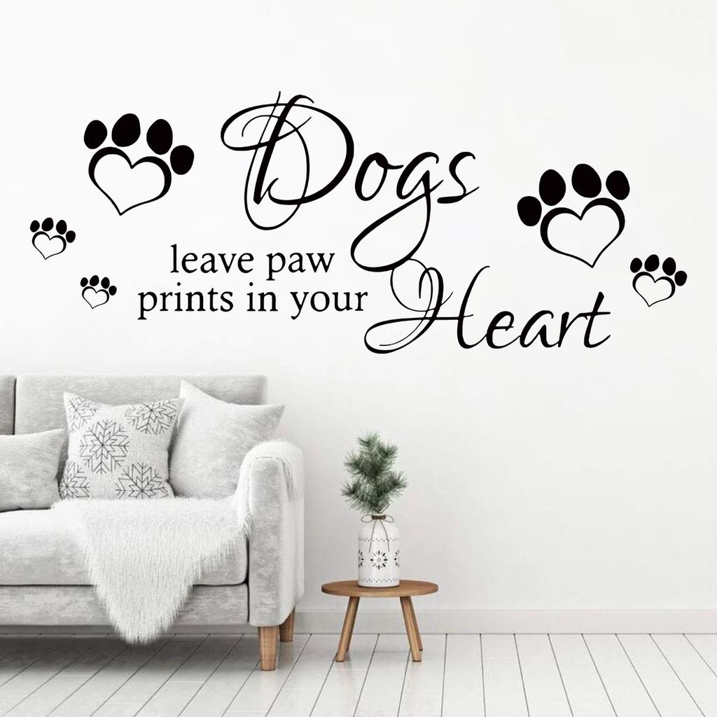 English Phrases Dogs Leave Paw Prints Art Wall Stickers Removable For Bedroom Living Room Door Decoration Wall Decals