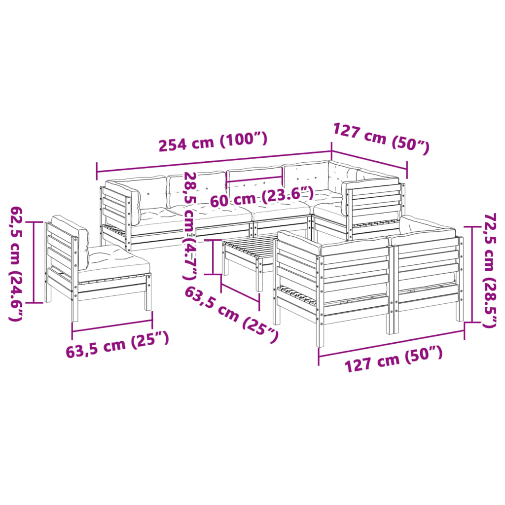 9 piece Garden Sofa Set with Cushions Pressure Treated Pine Wood