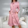 Long Striped Bathrobe V Neck Loungewear Young Women