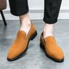 Men Simple Flats Shoes Black Dress Slip On Shoes Wedding Formal Yellow Suede Leather Prom Shoes Large Size
