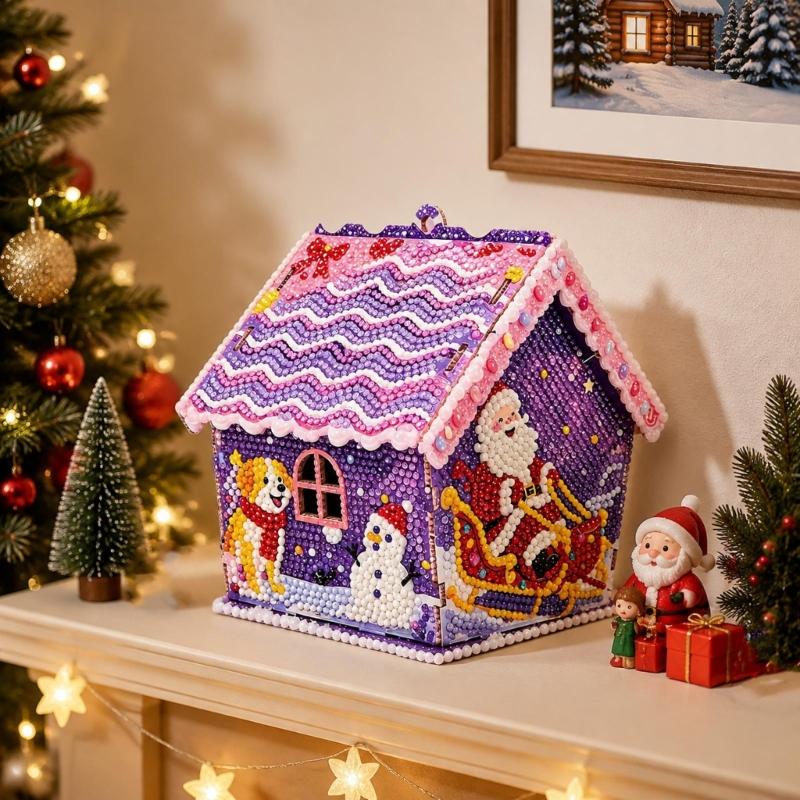 Freestanding Wooden Christmas Art Craft, Multicolored Decorative Project for Creating Pitched-Roof Seasonal Display