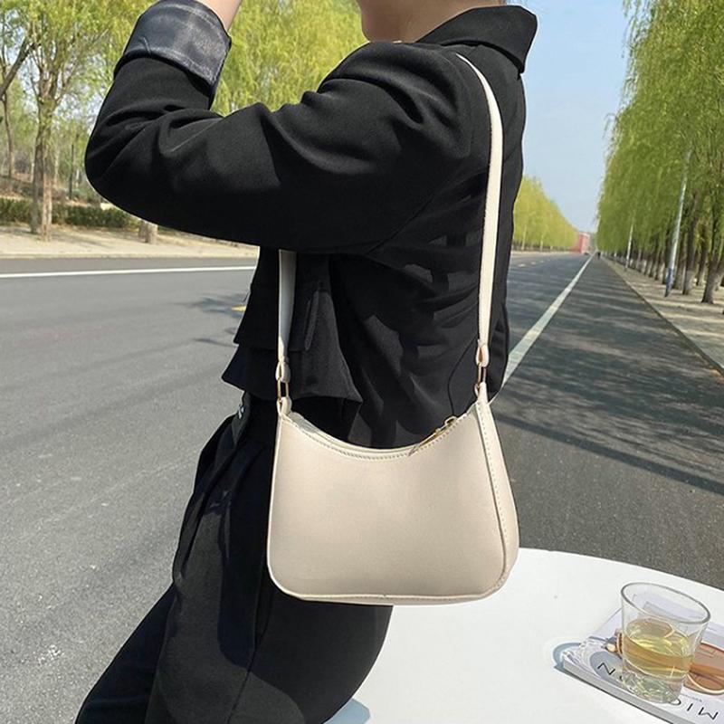Women'S Fashion Handbags Retro Solid Color Pu Leather Shoulder Underarm Bag Casual Women Hobos Handbags