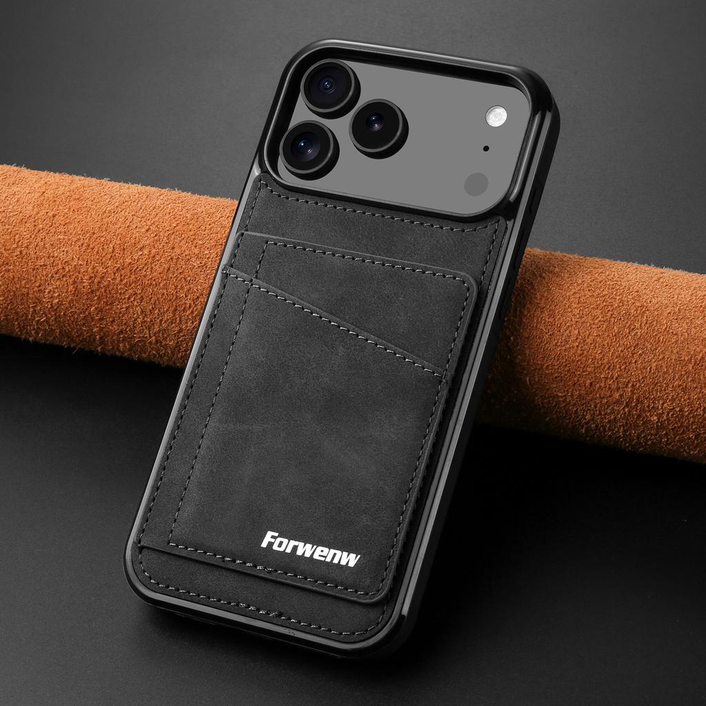 Leather Case For Iphone 17 Air 16 16e Promax 15 Pro 14 Plus 13 Mini 12 11 Iphone17 Kickstand Card SLots Cards Holder Phone Cover