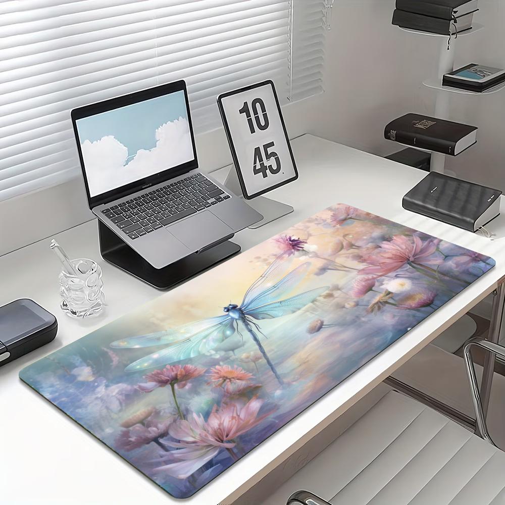 Watercolor Dragonfly Floral Large Gaming Mouse Pad NonSlip Stitched Mat For Gamers Home Office Desktop Leisure Daily Needs