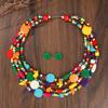 Collana multistrato colorata in legno con perline bohémien per donna
