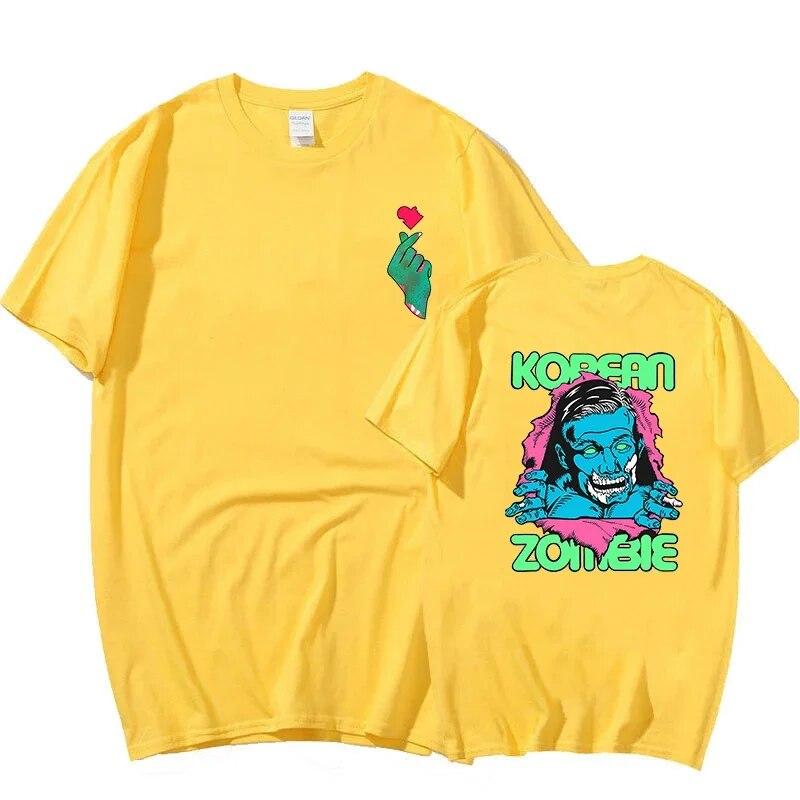 Ops Streetwear Koreanische Zombie Print T-Shirts Zombie Herz Zurück Grafik Unisex T-Shirt Baumwolle lässig Unisex T Shirt Damen Shirts T