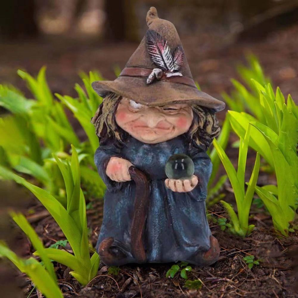 Resin Halloween Witch Sculpture Funny Garden Dwarf Figurine Crafts Gnome Statues  Tabletop