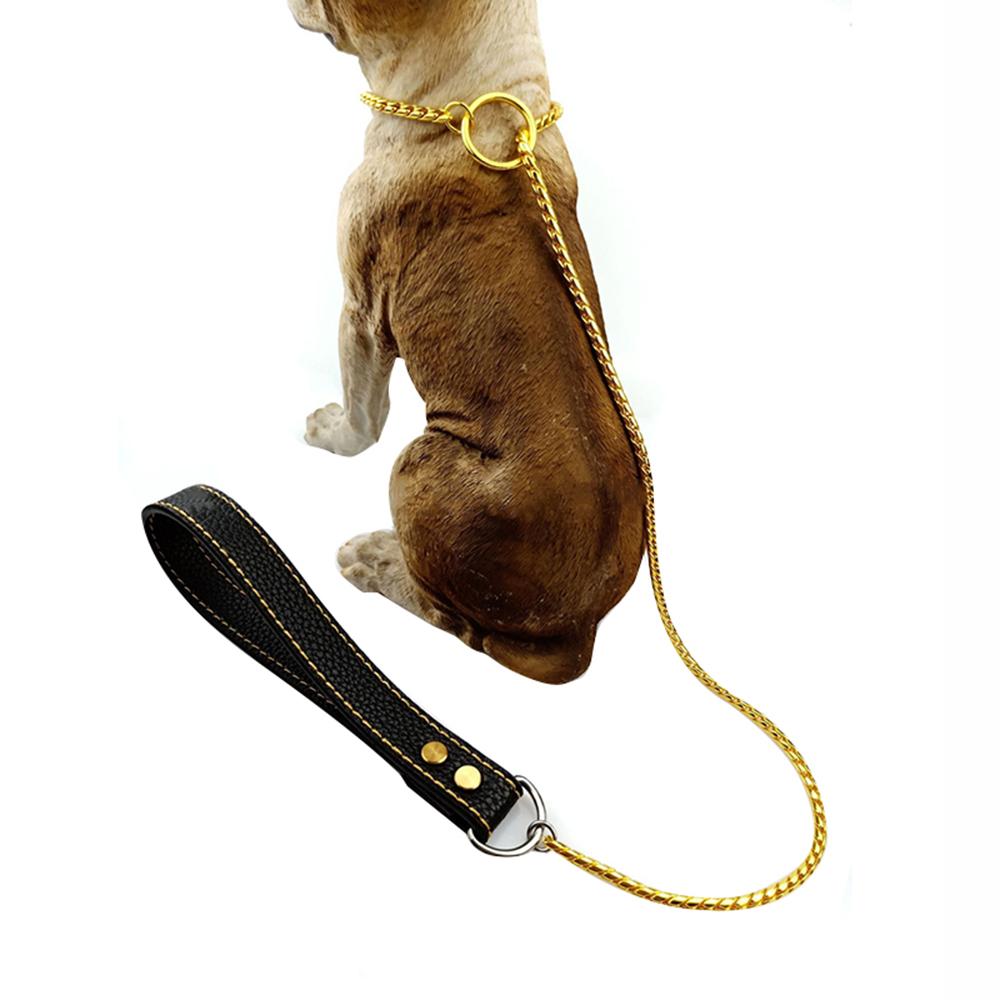 Stainless Steel Dog Leash Integrated Dog Collar and Leash 4mm 1m/1.2m Metal Dog Leash for Small Medium Large Pets Leather Handle