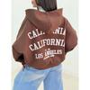 Womens Loose Fit Hooded Sweatshirt With Letter Print Casual Streetwear Jacket