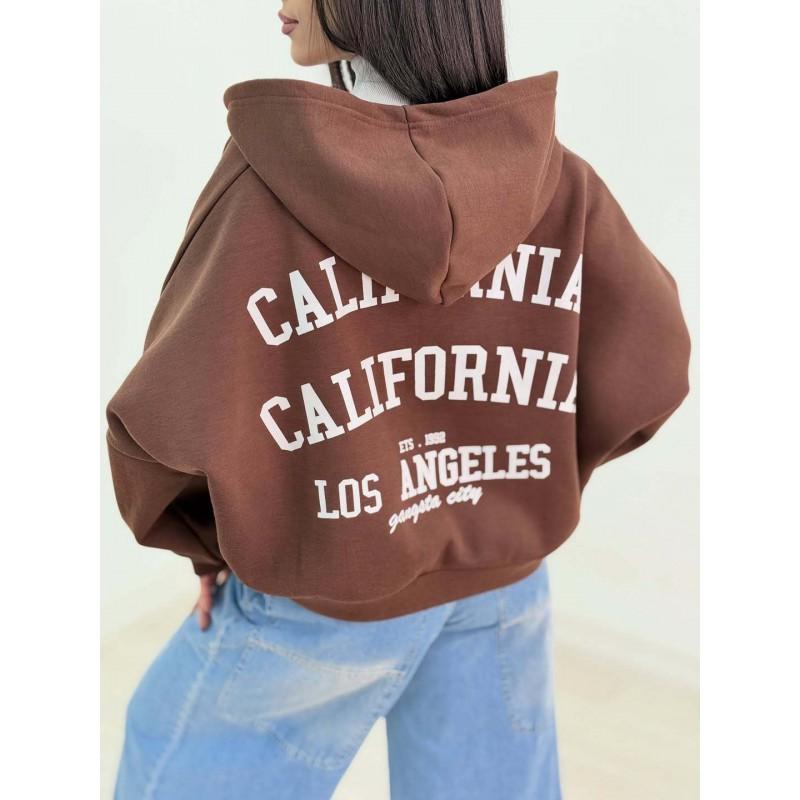 Womens Loose Fit Hooded Sweatshirt With Letter Print Casual Streetwear Jacket