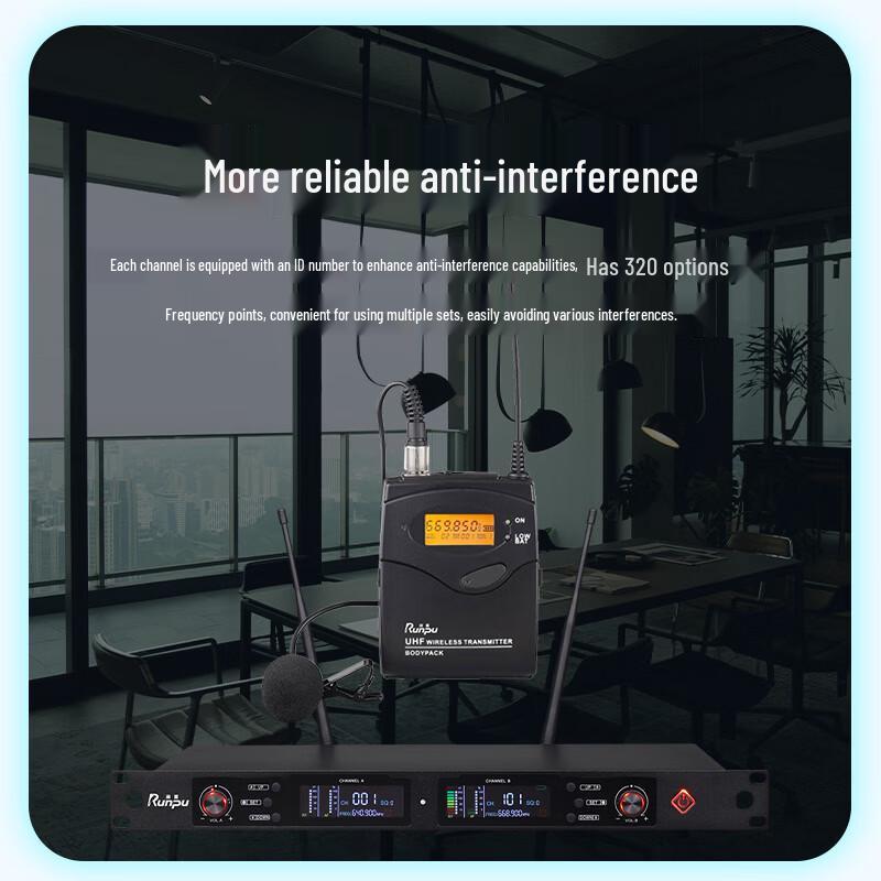 Runpu Professional UHF Wireless Dual Lavalier Microphone System (CN version)