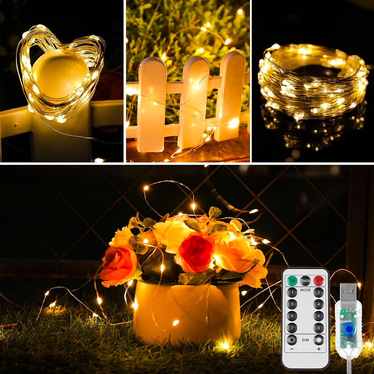 

105Ft Twinkle Star 300LEDs Copper Wire Light Strings, Garden Fairy Lights With 8Modes USB Powered With Remote ,Garden Decor 16.4Ft 50LEDS теплый белый