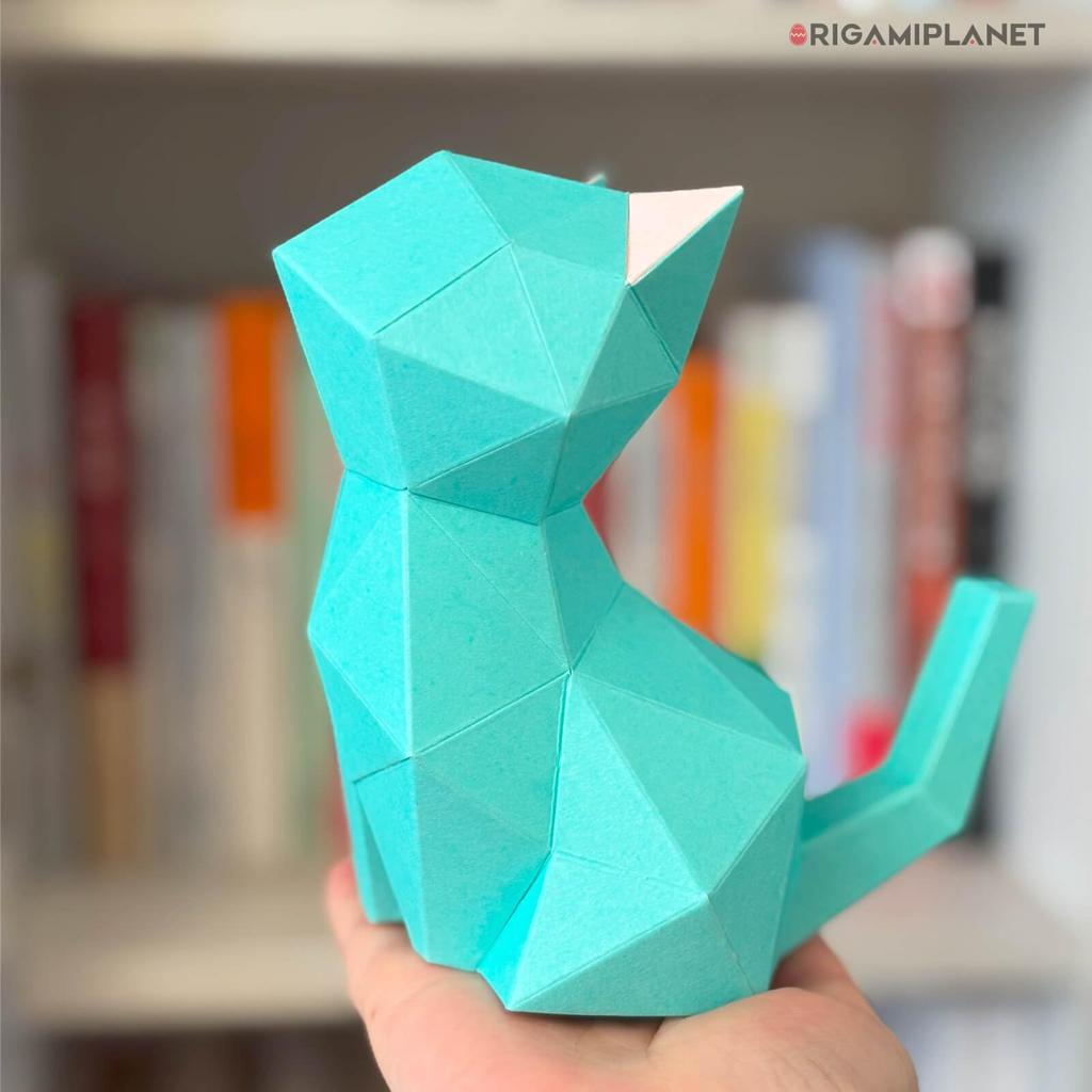 ORIGAMIPLANET 3D Origami Craft Kit Moonlit Cat Paper Home Paper 3D Paper Handmade Home DIY Craft Set for Gift for Adults and Kids Ages - Kitten,