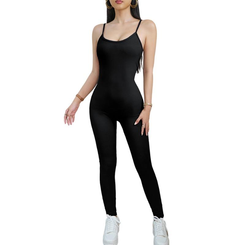 

Женский весенне-летний спортивный комбинезон для йоги и похудения с лямкой через шею L чёрный