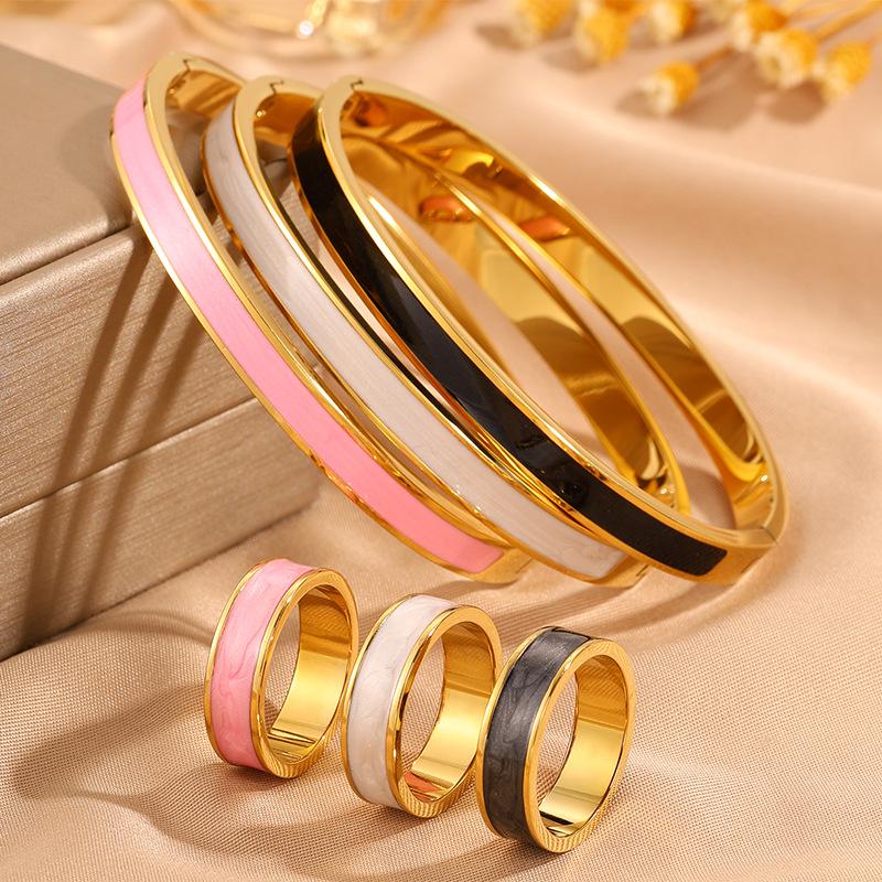 Titanium steel bracelet, oil dripping ring set, simple enamel bracelet, girls' high-end DIY ring, non-fading bracelet.