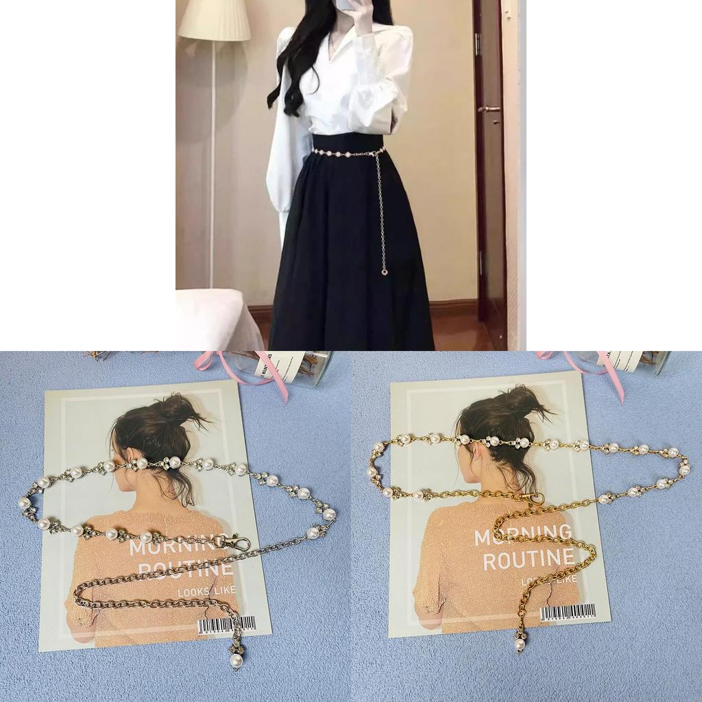 Pearl Water Drilled Metal Waist Chain For Women Summer Fashion Accessory
