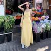 Yellow Floral Suspender Dress Women's Summer Sleeveless Vest Skirt French Sweet Wind Waist Long Dress a Word Skirt