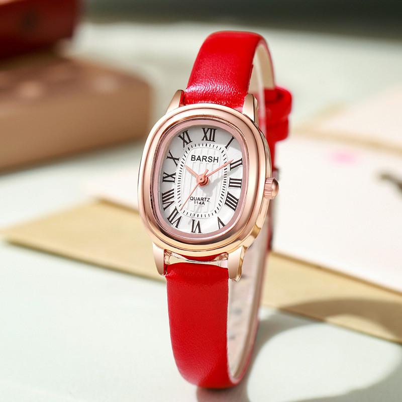 Women' Watches Oval Dial Quartz Wristwatch Leather Strap Student Watch